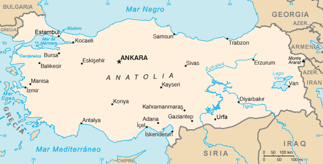 mapa da Turquia